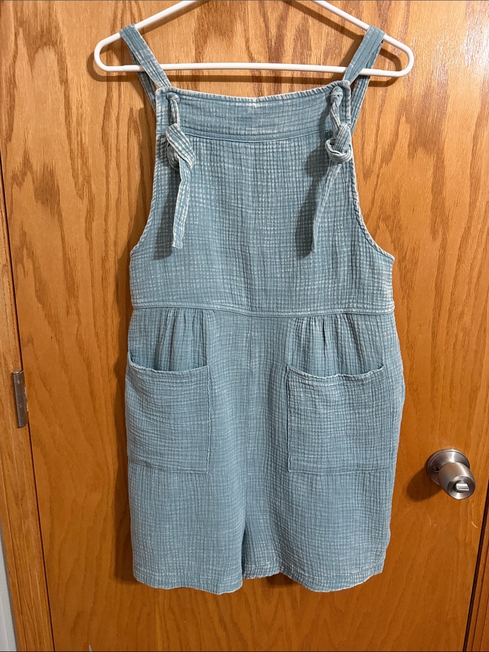 Zenana Blue Gray Gauze Romper with Front Pockets